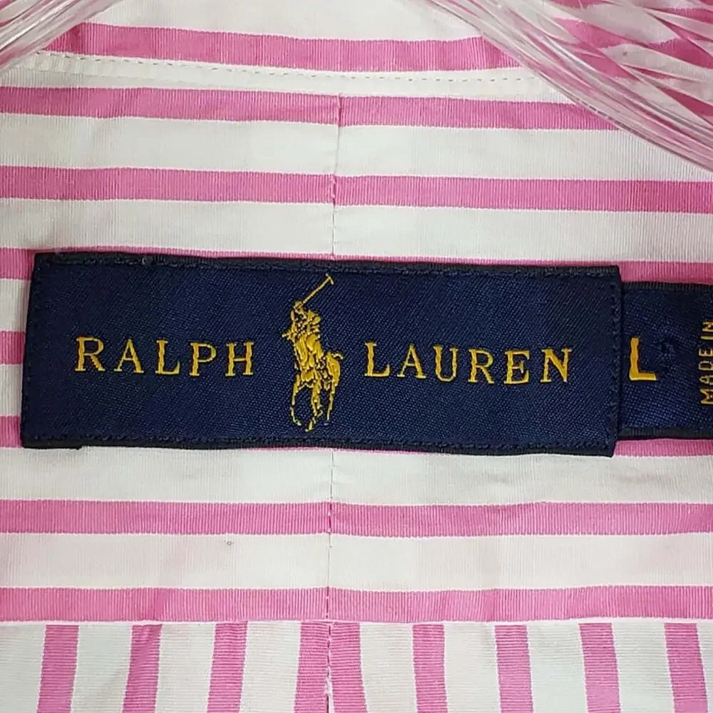 Polo Ralph Lauren Shirt Striped Oxford LS Button Down Pink Mens Size Large L